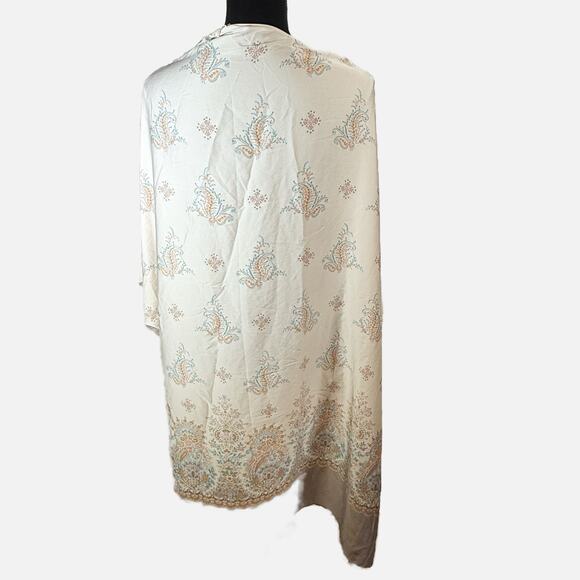 Victoria’s Secret Robe M/L Ivory Lace Trim Floral Embroidered Kimono Wrap Lounge - Picture 3 of 8